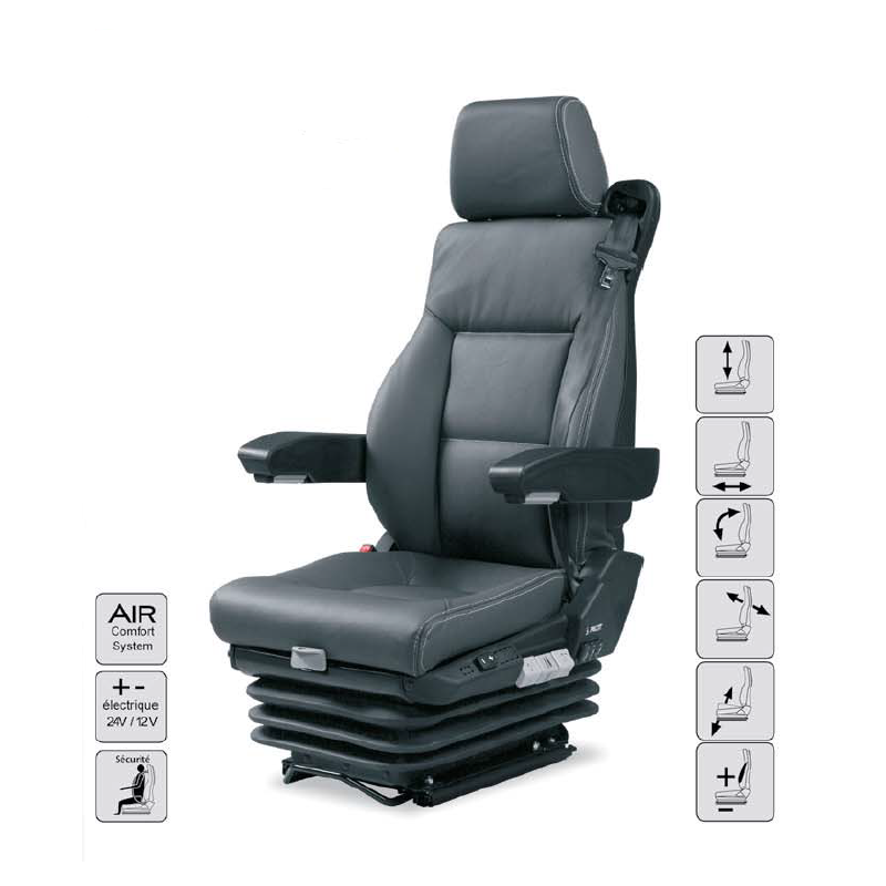 Siège G, Susp. Electro-Pneum., Lomb.pneum., Tissu, Ceinture 3 pts, Entraxe 230mm