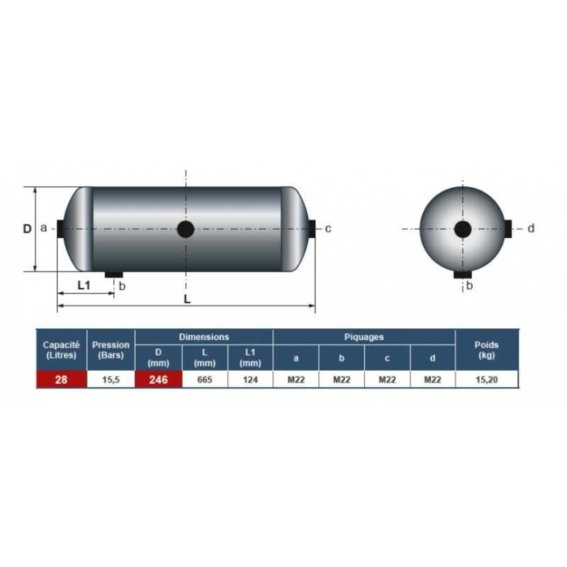 Réservoir à air 28L pour Iveco - Daf - Renault