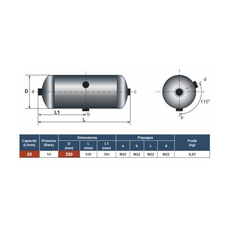 Réservoir d'air 25 litres pour Renault S 5010525445 HOBI 1S2500250