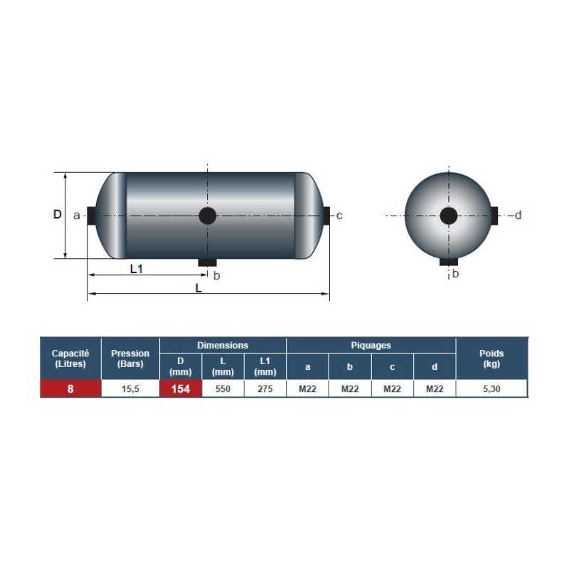 Réservoir d'air 8 litres pour Renault S 5010525436 HOBI 1S1540082