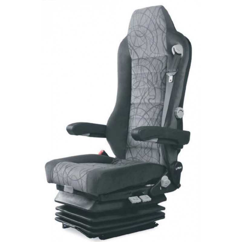 Siège Camion Conducteur, Susp.et Lomb. Pneumatiques, avec Accoudoirs et Ceinture 3pts, Tissus Noir, Entraxe 230mm