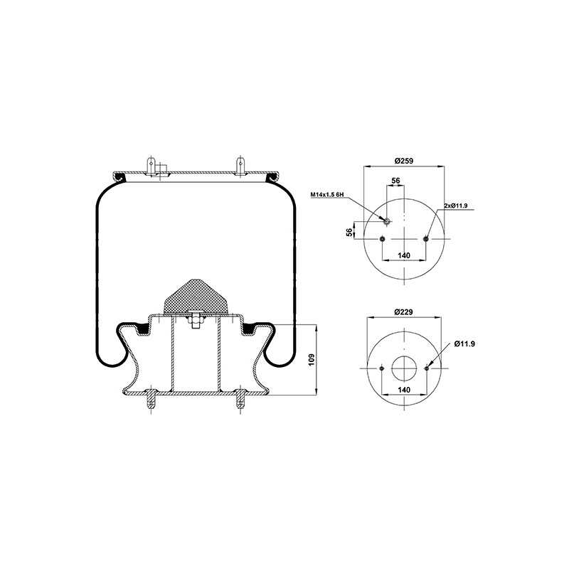 Ressort pneu.complet avec pist.en acier pour SCANIA 4 Series Bus 470921 - 488266 - 1440302