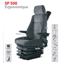 Siège Conducteur, côtés ergonomiques, Susp.Pneum., Lomb. Mécan., Avec Ceinture et Accoudoirs, Tissus Noir, Entraxe 216mm