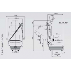 Siège Conducteur, côtés ergonomiques, Susp.Pneum., Lomb. Mécan., Avec Ceinture et Accoudoirs, Tissus Noir, Entraxe 216mm