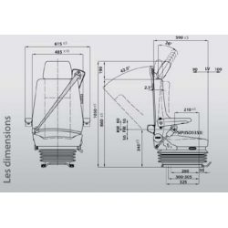 Siège pneumatique, lombaires mécanique, ceinture 3 pts, accoudoirs, entraxe 230mm et noir