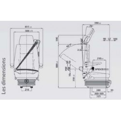 Siège Conducteur, côtés ergonomiques, Susp.Pneum., Lomb. Mécan., Avec Ceinture et Accoudoirs, Tissus Gris, Entraxe 230mm