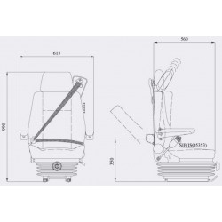 Siège Conducteur, susp. et regl.lomb. mécan., sans ceint., sans accoudoirs, Tissus gris, entraxe 260mm