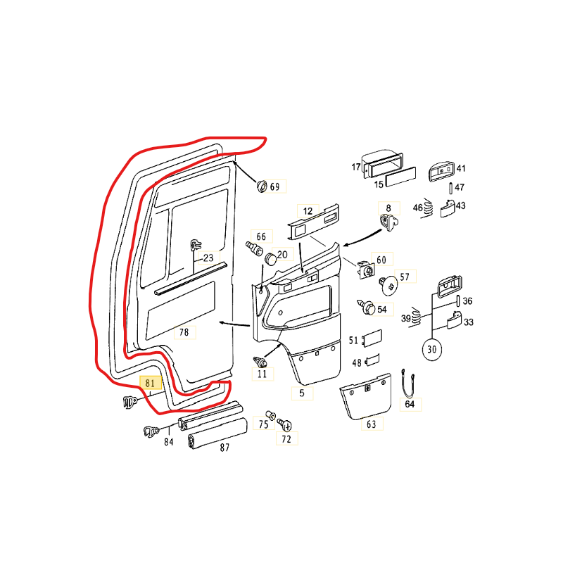 Joint de porte AV D pour Mercedes - A 6706971098