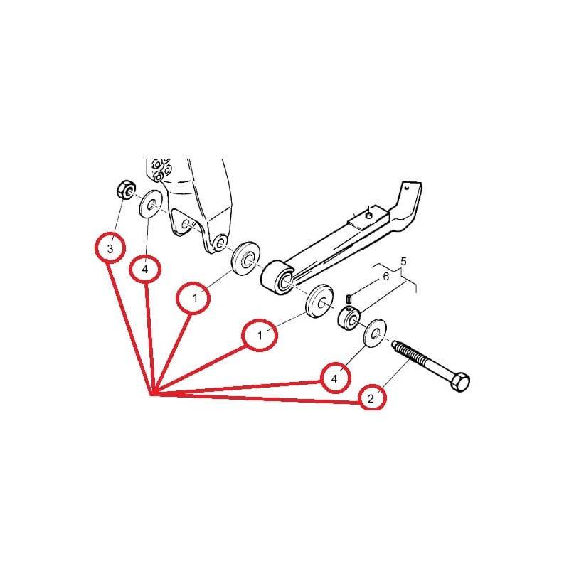Kit Axe + écrou + 2 rondelles + 2 entretoises d'usure pour Renault