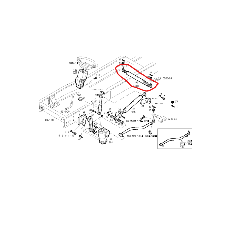 Vérin essieu directionnel complet avec rotules pour Iveco