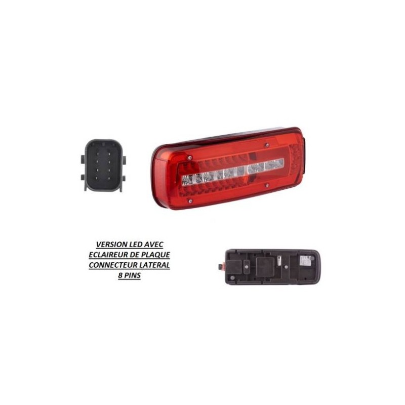 Feu arrière Gauche, à leds, avec éclairage plaque, et connexion latéral 8 pins, pour Daf 1981862