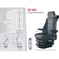 Siège pneumatique, conducteur, ceinture 3pts lombaire mécanique, tissu, avec accoudoirs, entraxe 216 et coloris gris