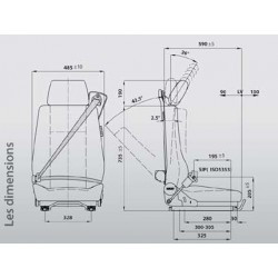 Siège Passager, Suspension Fixe, Ceint.3Pts, Réglage des Lombaires Méca, sans Accoud., Tissus Noir, Entrax. 216mm