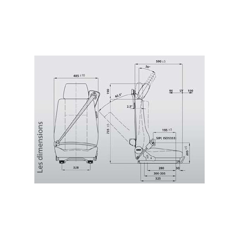 Siège Passager, Suspension Fixe, Ceint.3Pts, Réglage des Lombaires Méca, sans Accoud., Tissus Noir, Entrax. 216mm