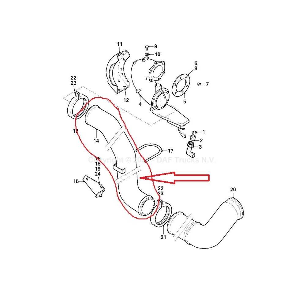 Tube échappement sortie turbo pour Daf CF
